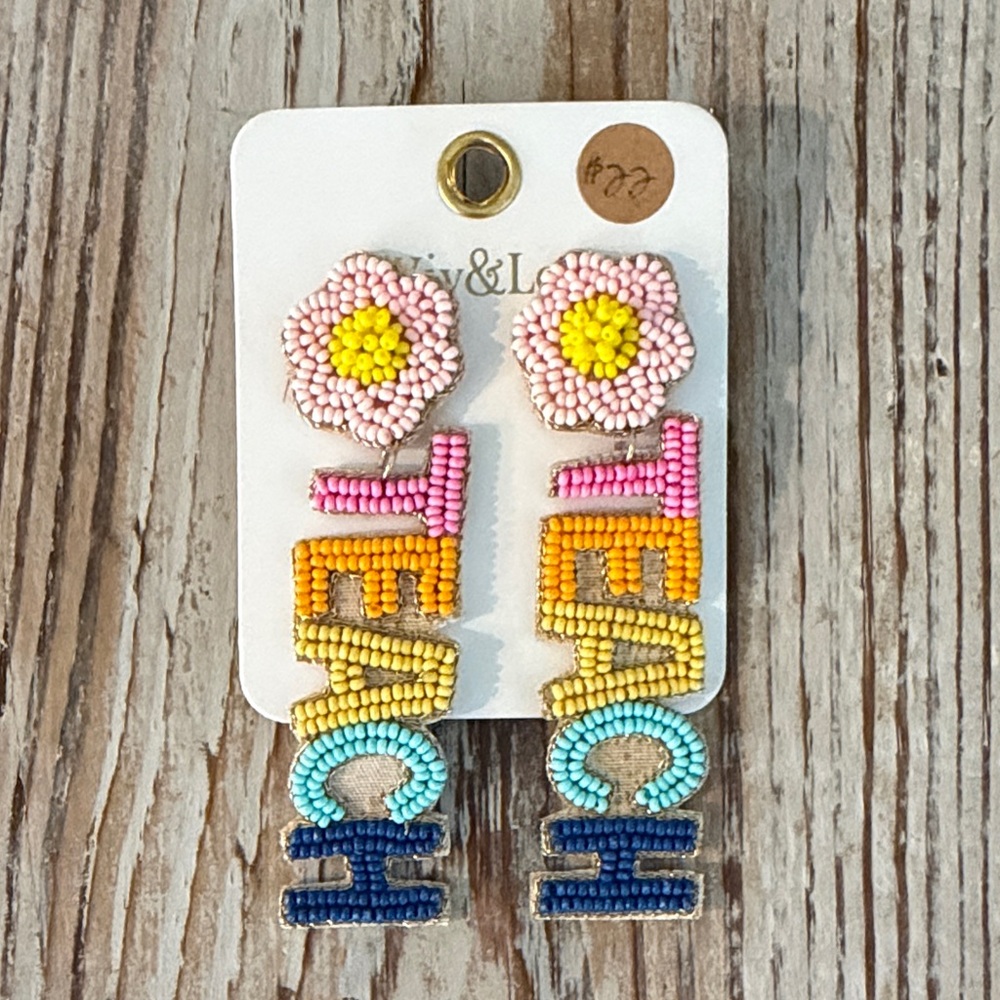 Beaded 'Teach' Dangle Earrings  - Multicolor
